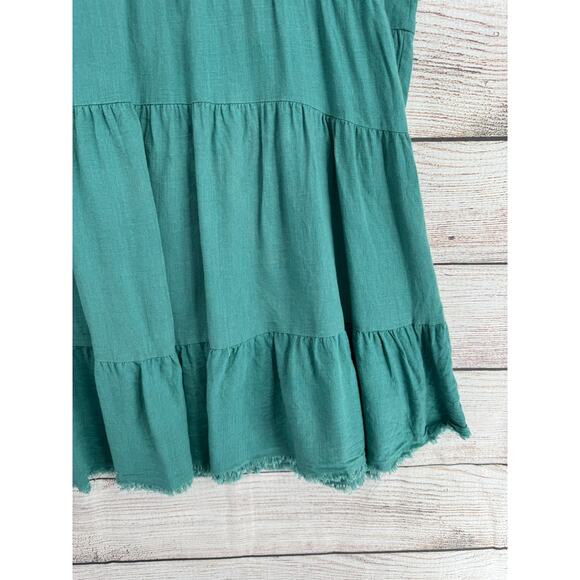 Umgee USA Linen Blend V-Neck Shirt Mini Dress Womens XL Green Rough Hem - Picture 5 of 10